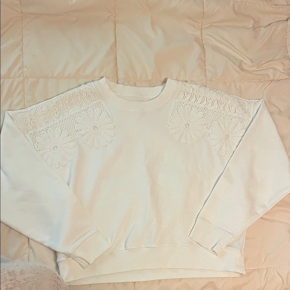 American Eagle Outfitters White Lace Crewneck